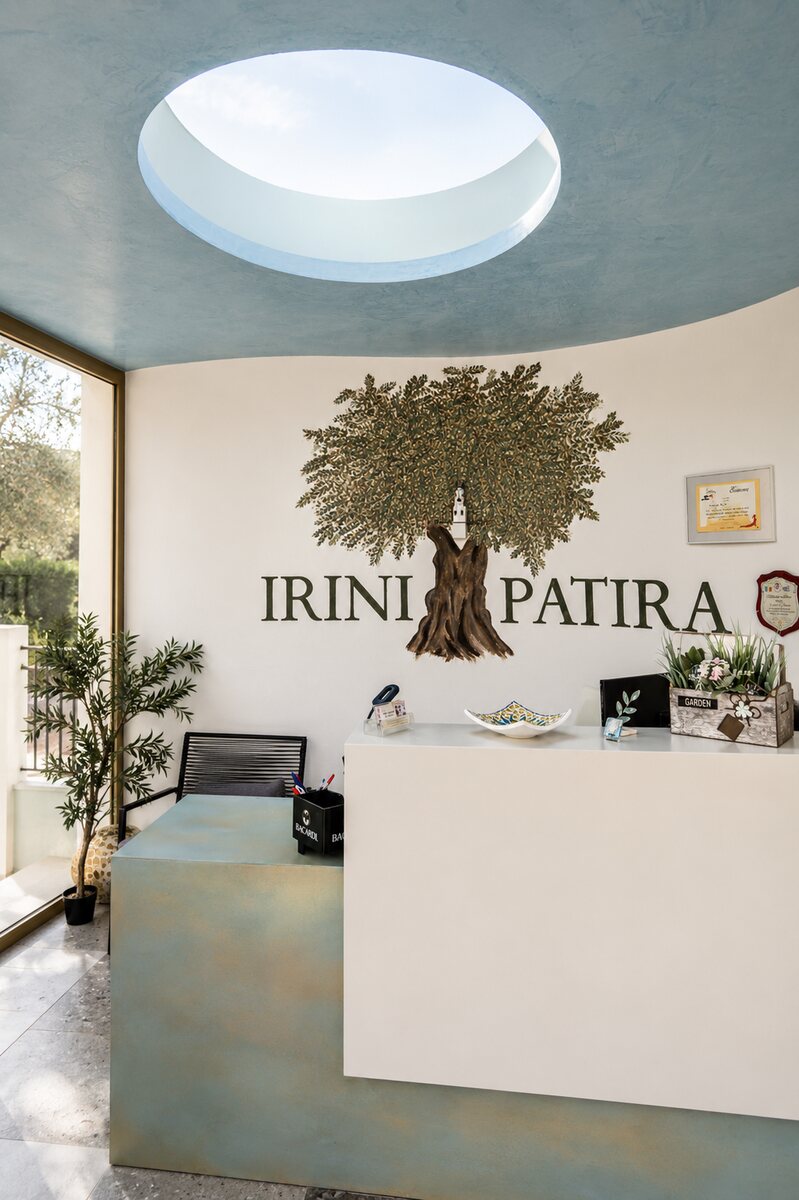 The reception with the hand-painted Irini Patira olive tree